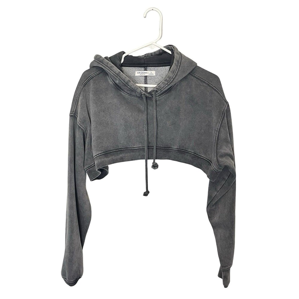 Arizona Jean Co Cropped Hoodie Women’s M Gray Acid Wash Boxy Pullover Sweatshirt